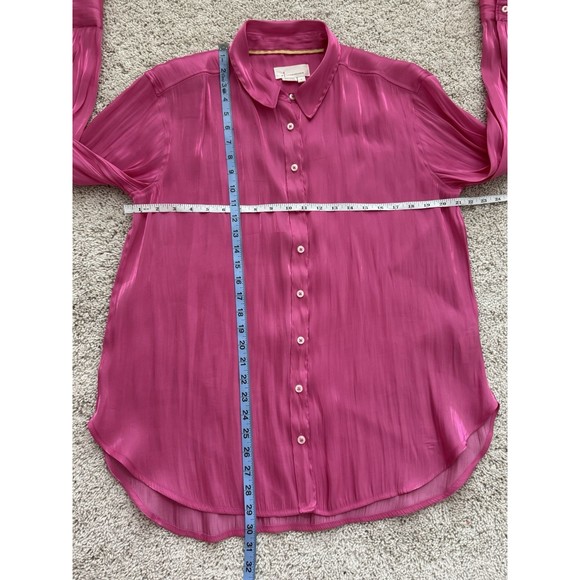 by Anthropologie Women's M Pink Iridescent Button Up Long Sleeve Top Silky Soft - Picture 6 of 7